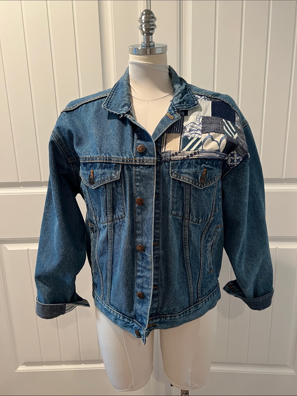 Classic Blue Denim Patchwork Jean Jacket